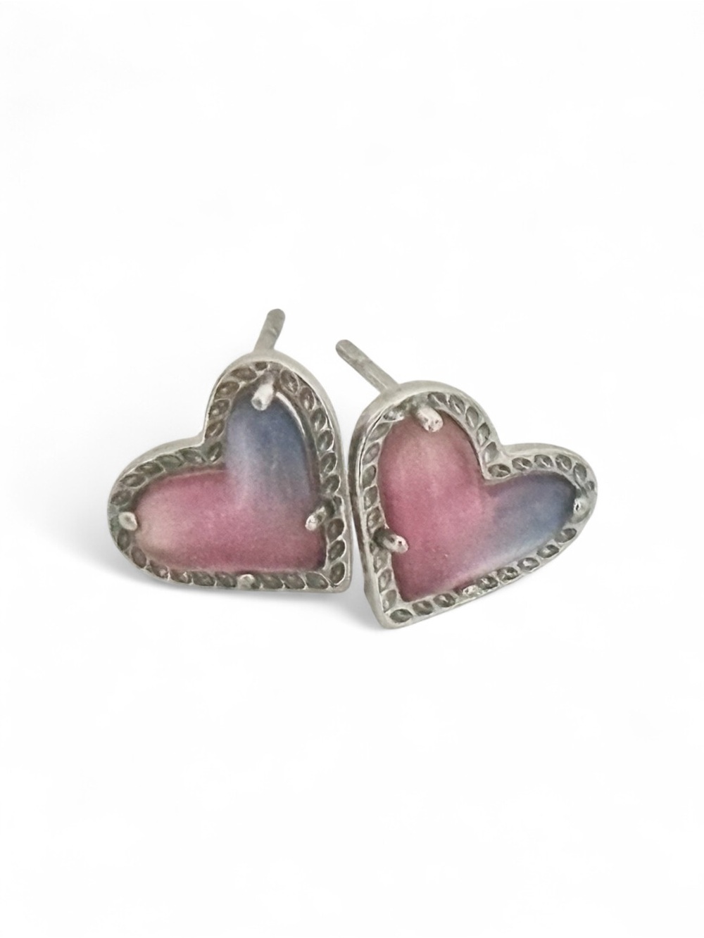 Kendra Scott Pink and Blue Heart Stud Earrings - Silver